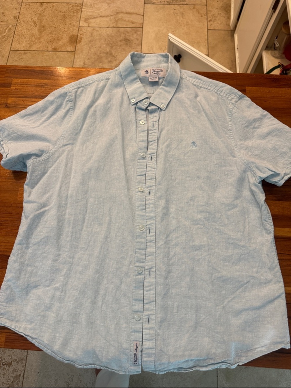 Penguin Men's Light Blue Short-Sleeve Button-Down Shirt xl